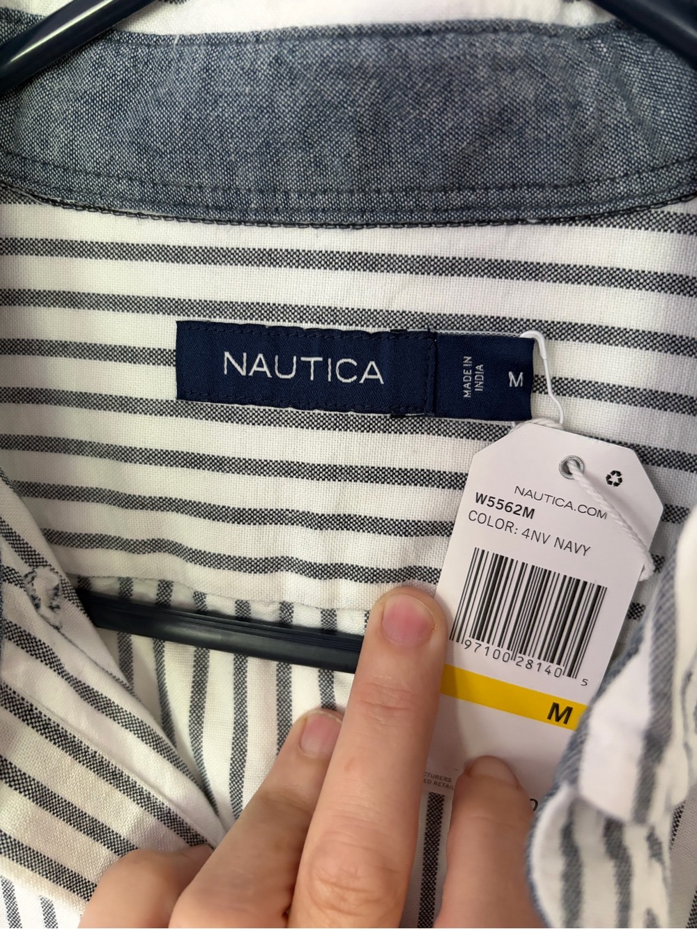 Nautica Men’s White Shirt with Navy Vertical Stripes - Picture 2 of 2